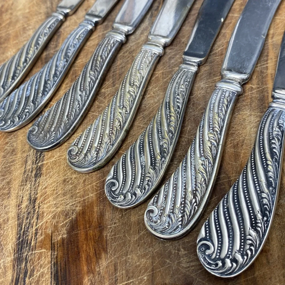 CINDERELLA Flat Handle Fruit Knives 1885 Silverplate Butter Knife